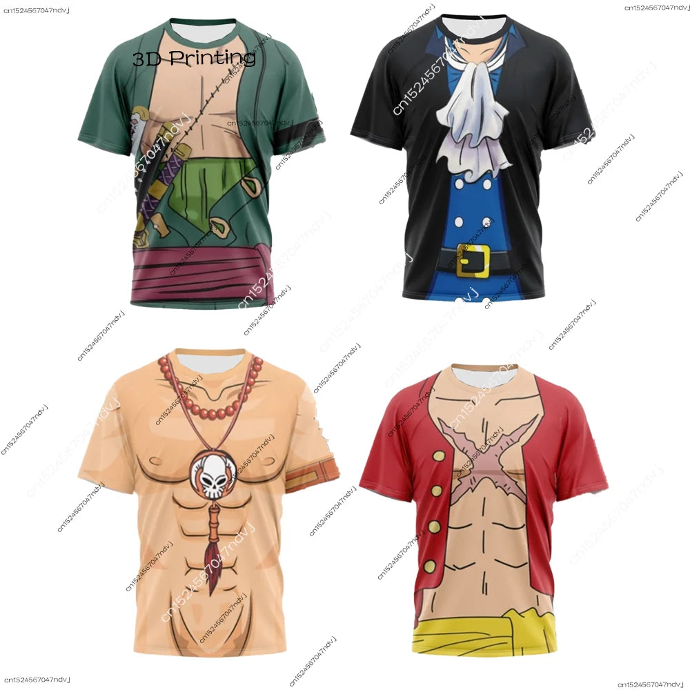 2025 New Arrivals Luffy cosplay T-shirt One Piece 3D printed Kids short-sleeved top Themed comic exhibition clothing
