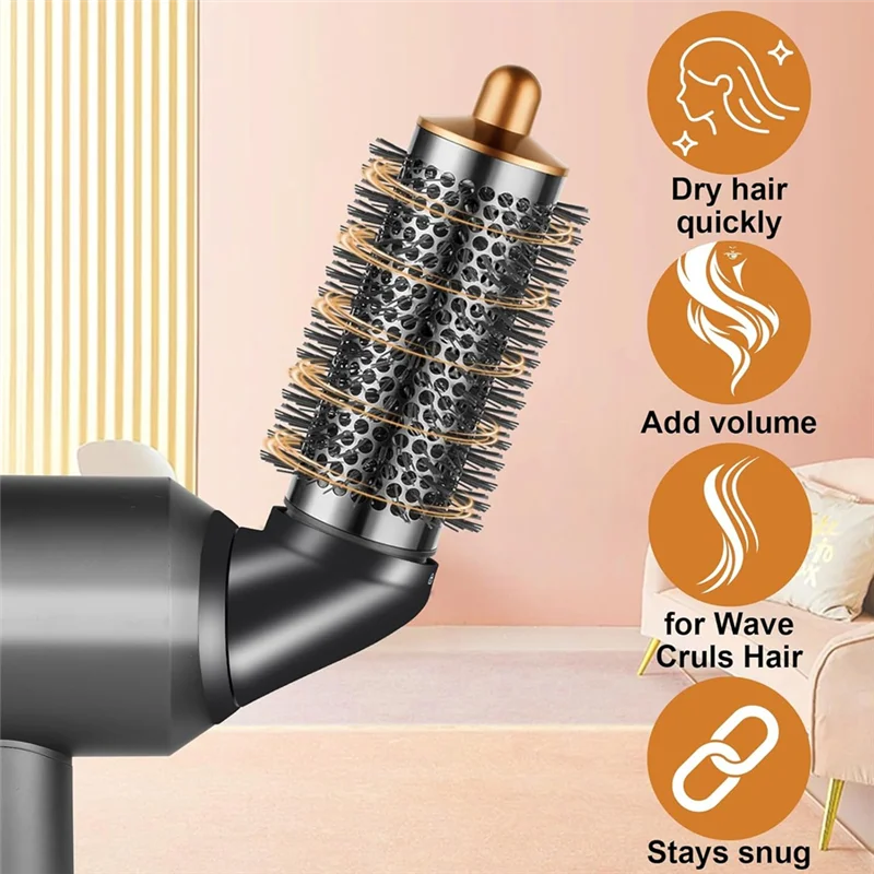 A21F-Round Brush Attachment For Dyson Airwrap With Adaptor For Dyson Hair Dryer Accessories, Round Volumizing Brush