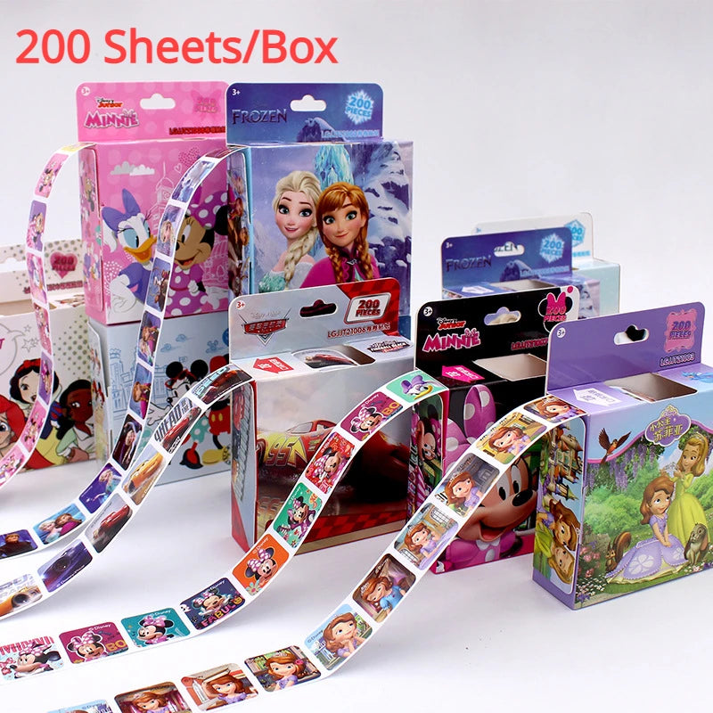 200 Sheets/Box Frozen Elsa Cartoon Pull Out Stickers Princess Mickey Mouse Minnie Sticker Girl Boy Teacher Reward Toys Gift
