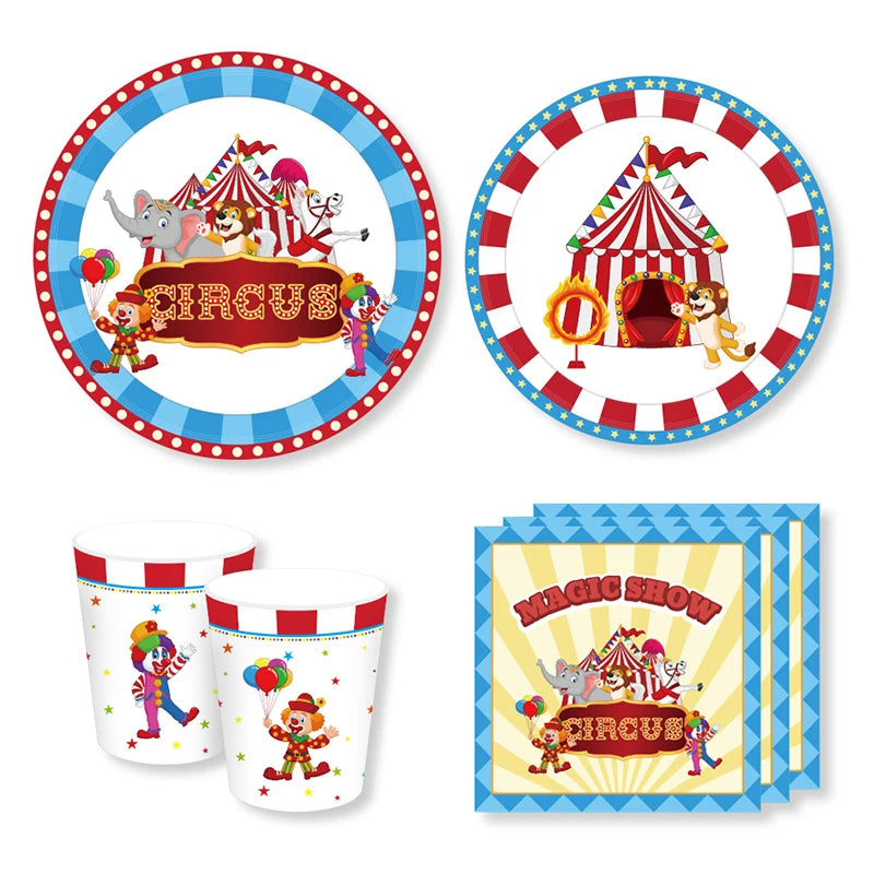 Circus Theme Paper Cups Plates Napkins Set Kids Birthday Baby Shower Party Decor Wedding Grand Event Party Tableware Supplies