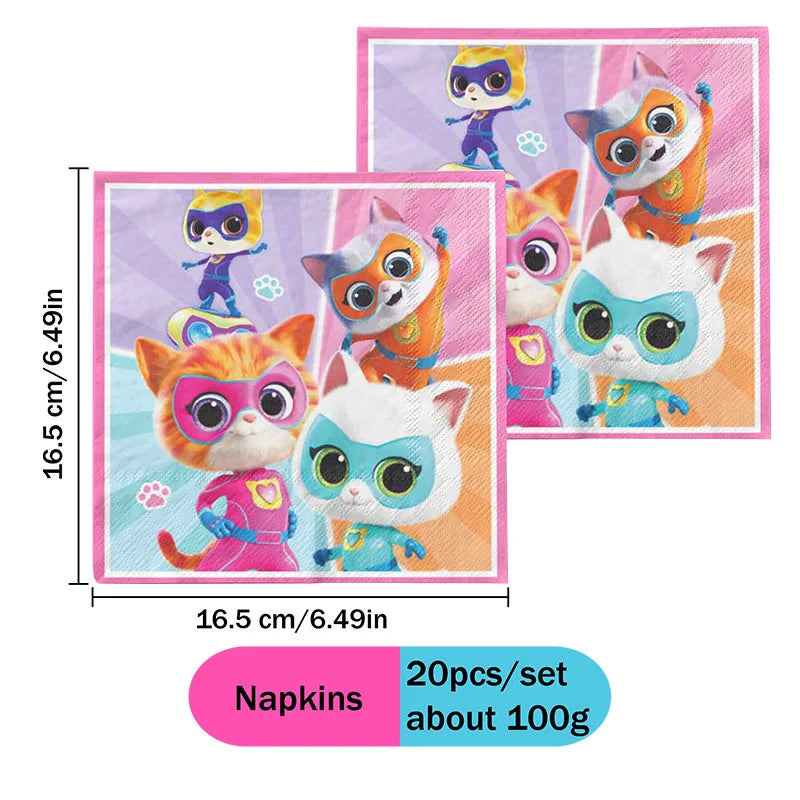 Cartoon Superkitties Birthday Party Baptism Disposable Tableware Brooch Spiral Paper Straw Party Supplie Decorate Packing