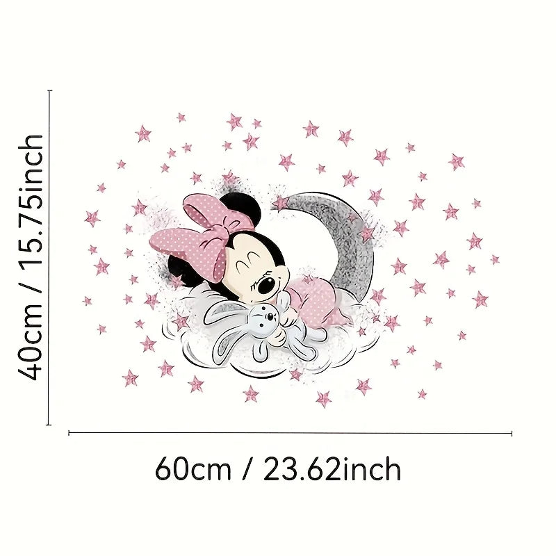 1 Piece Disney Mickey and Minnie Bedroom Wall Sticker - Self-Adhesive Cartoon Art Decoration Painting, Suitable for Living Room and Bedroom Background Decoration