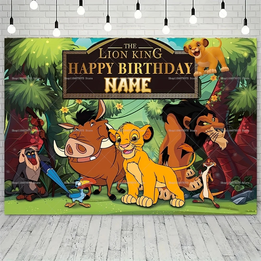 Custom Disney Cartoon Lion King Photography Background Personalized Name Children's Birthday Decoration Party Supplies Banner