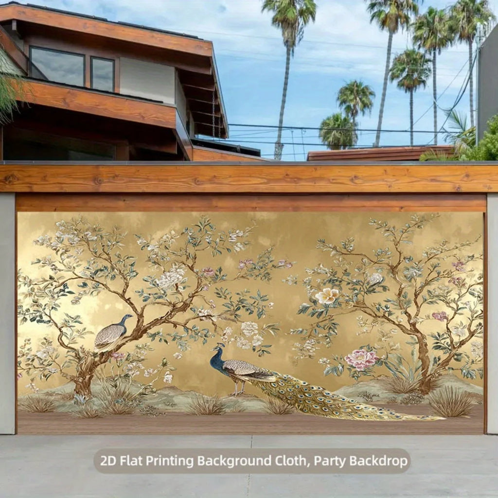 1 piece of Elegant Peacock Backdrop Fabric - Oversized Photography Wall Decor with Gold Background