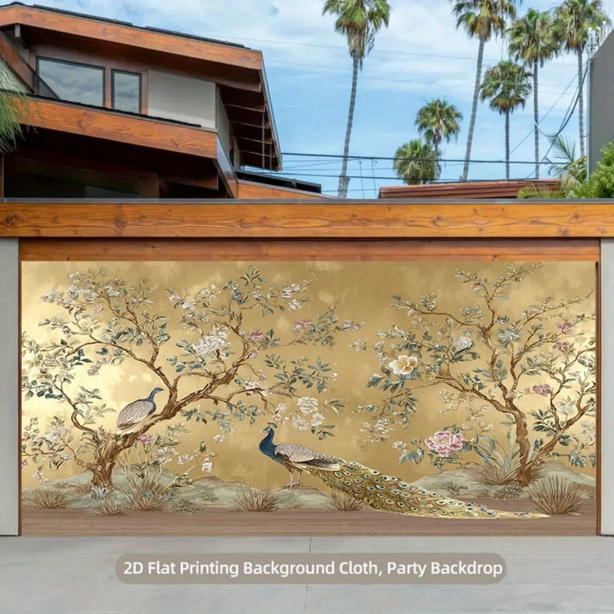 1 piece of Elegant Peacock Backdrop Fabric - Oversized Photography Wall Decor with Gold Background