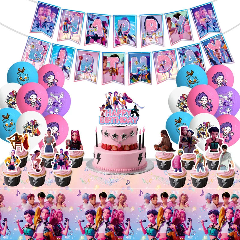 Demon Hunter Birthday Decorations Tableware Set Cups Plates Napkins Balloons Decor Kids Baby Shower Kpop Party Supplies