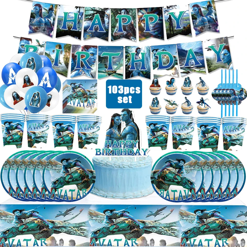 Disney Movie Avatar Birthday Party Decor Disposable Tableware Avatar 2 Balloons Set Cake Topper Gift Bags Baby Kid Party Supplie