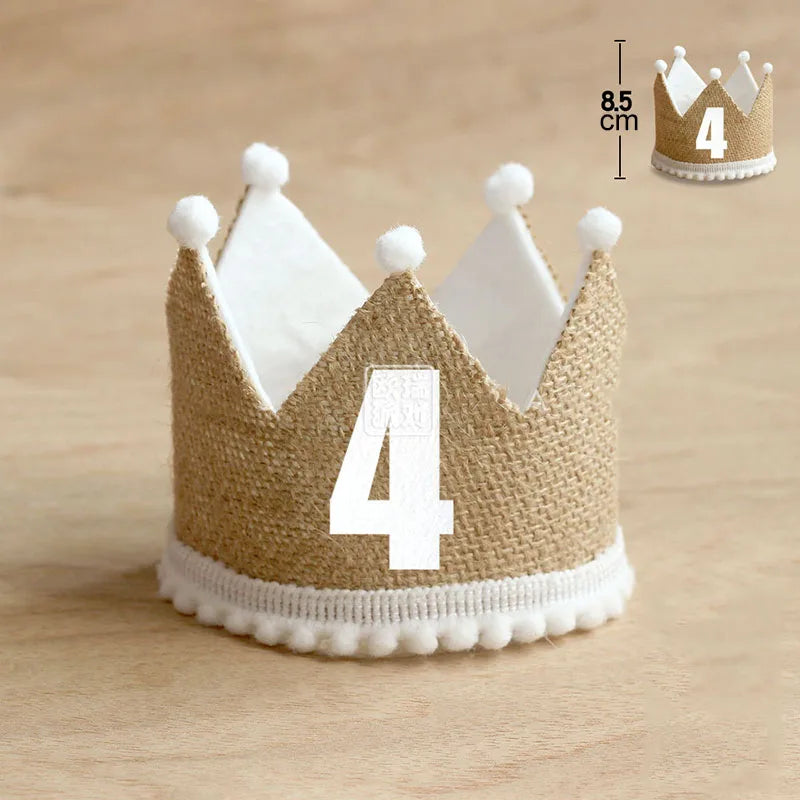 Burlap Crown Baby Birthday Party Hat 1/2 1 2 3 4 5 6 7 8 9 Year Baby Boy Girl Linen Headband 100 Year Adult Anniversary Cap