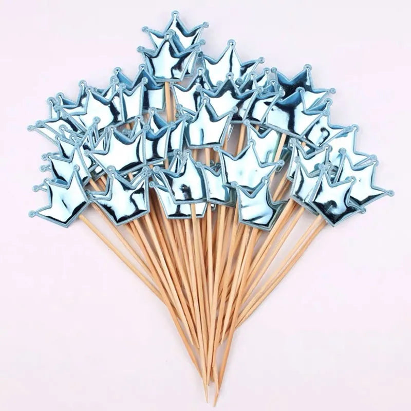 50/100PCS Cake Decoration Shiny Skin Reflective Heart Five Pointed Star Crown Birthday Dessert Table Baking Wedding Party