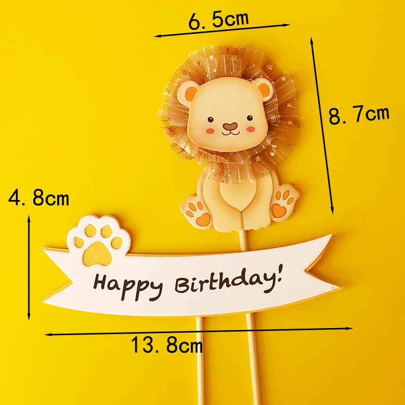 Baby Show Constellation Animal Leo Lion Happy Birthday Cake Topper Yellow Balloon Trees for Cake Decorating Party Supplies Gifts