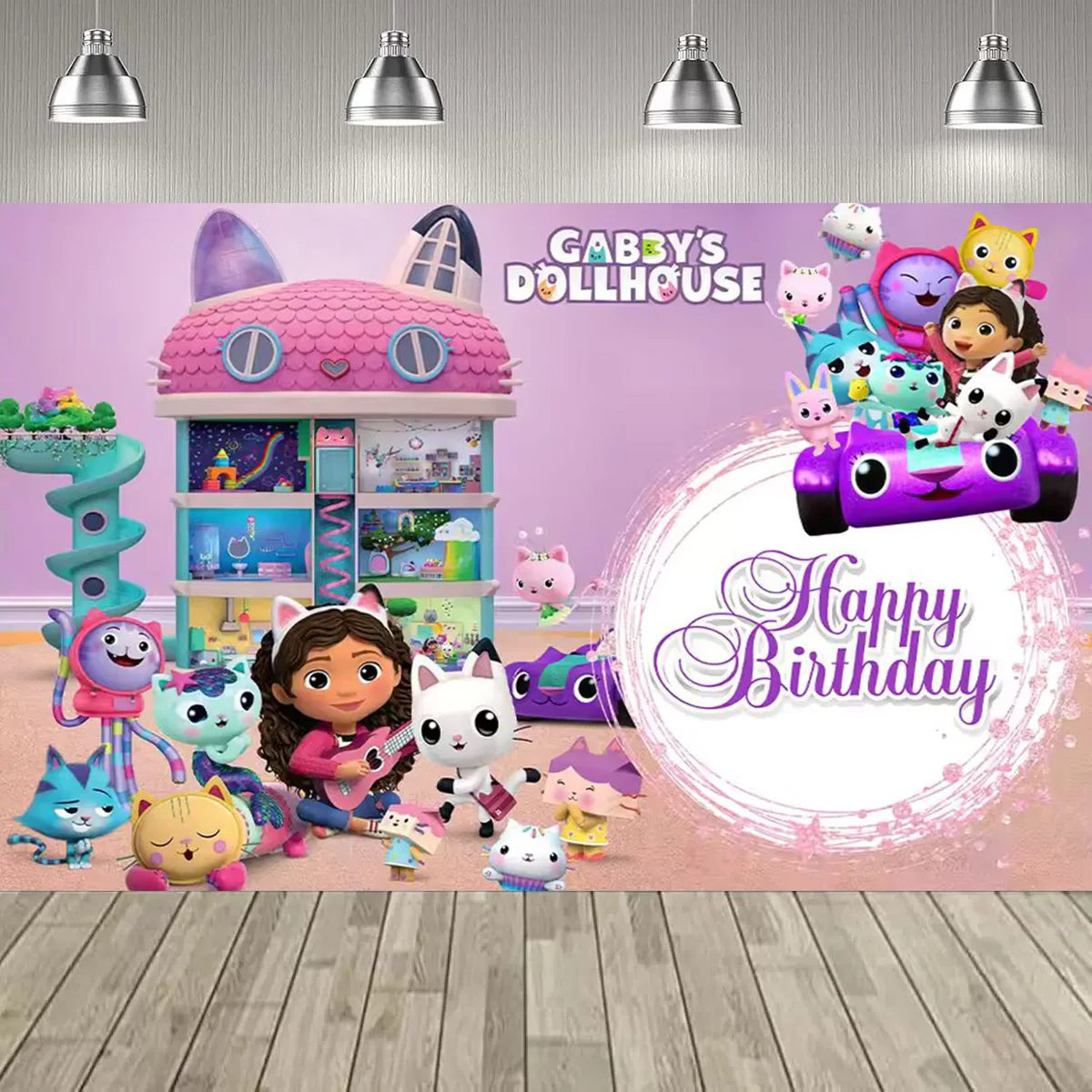 Cartoon Gabby Dollhouse Girl Birthday Party Decoration Backdrop Baby Baptism Party Supplies Pink Toys Photo Banner Decor Supplie