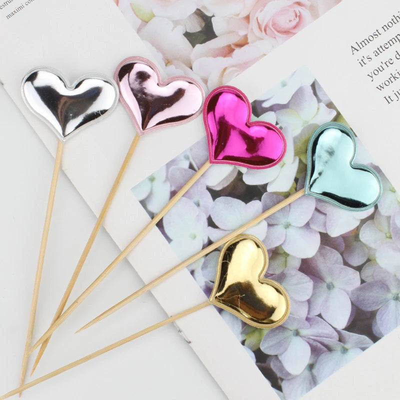50/100PCS Cake Decoration Shiny Skin Reflective Heart Five Pointed Star Crown Birthday Dessert Table Baking Wedding Party