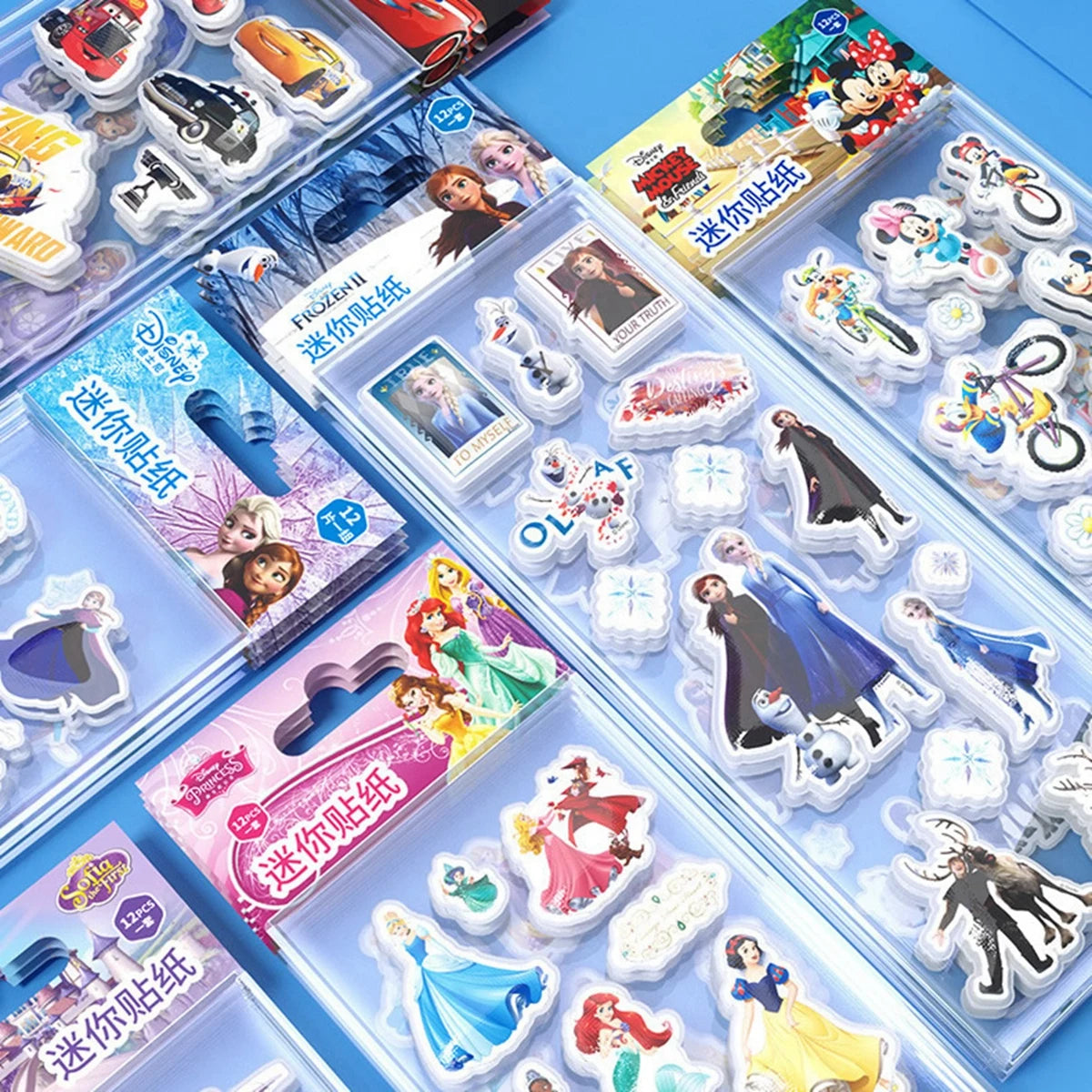 12pcs Sticker Different 3D Puffy Bulk Stickers Cartoon Movie Anime Frozen Sofia Mickey Minnie Princess Kids Girl Toy Gift