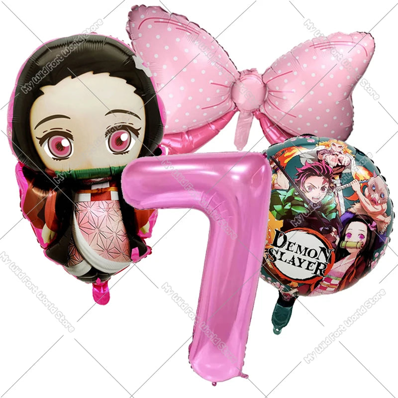 Demon Slayer Birthday Balloons Decoration Set Number Bow Kamado Tanjirou Nezuko Balloon Boy Girl Party Supplies Kids Party Favor
