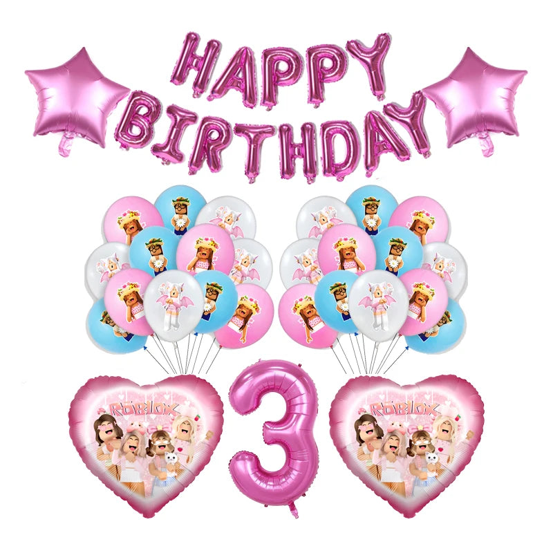 Cartoon Pink Roblox Birthday Party Decorations Napkins balloons Plate Girls Baby Shower Disposable Robot Tableware Supplies set