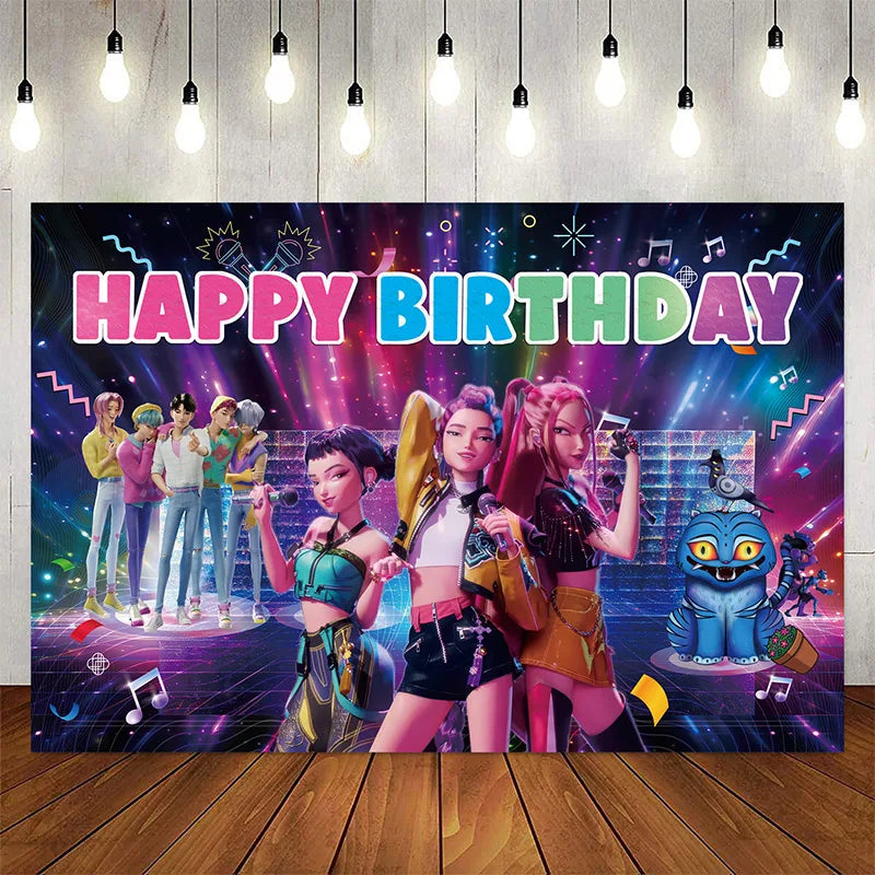 Kpop Demon Hunter Birthday Party Accessorie K Pop Birthday Warriors Pop Party Backdrop Cups Plates Tablecloth Ballons Cake Decor