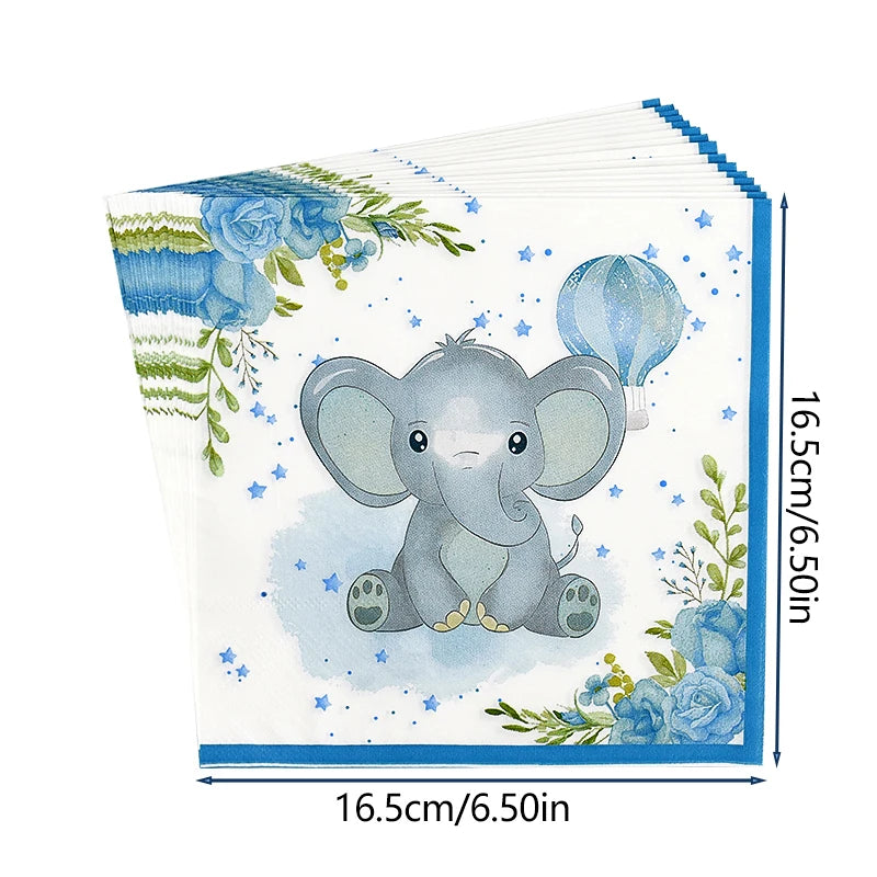 Blue Baby Elephant Disposable Tableware Set Paper Plate Cup Napkin Kids Boys 1st Birthday Party Decoration Baby Shower Supplies