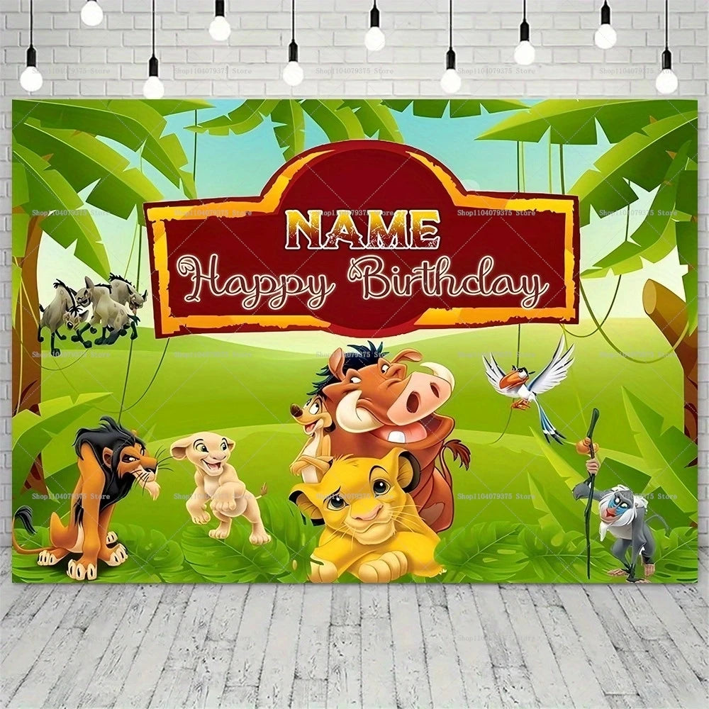 Custom Disney Cartoon Lion King Photography Background Personalized Name Children's Birthday Decoration Party Supplies Banner