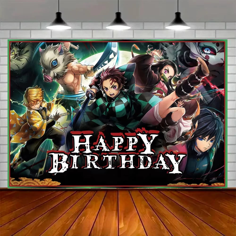 Demon Slayer Kamado Nezuko Party Decor Disposable Tableware Plate Cake Topper Balloon Background Girl Birthday G Dorm Tapestry
