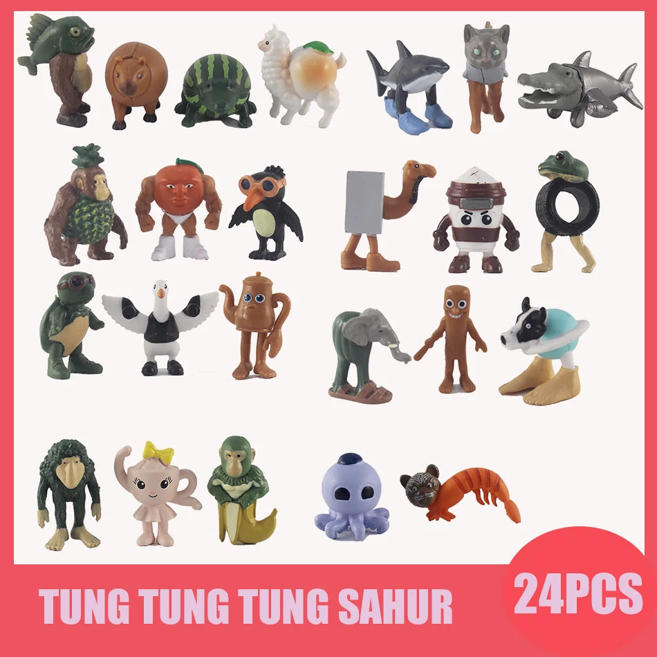24Pcs Italian Brainrot Set Tung Tung Tung Sahur Tralalero Tralala Figurine Mini Ornaments Action Figure Toys Kids Birthday Gifts