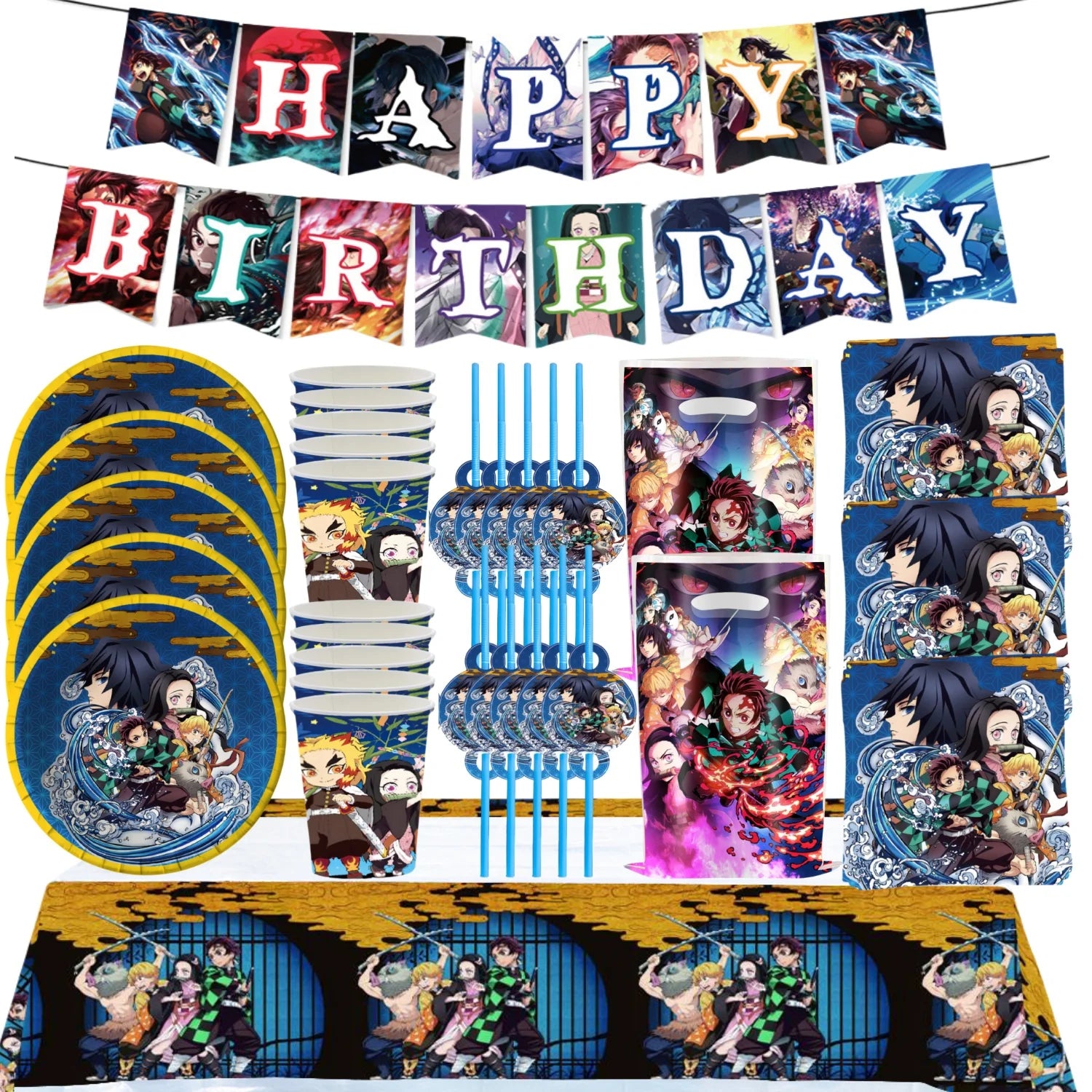 Demon Slayer Birthday Party Decor 20pepole Tableware Kimetsu No Yaiba Tablecloth Plate cup Baby Shower Kids Favor Party Supplies