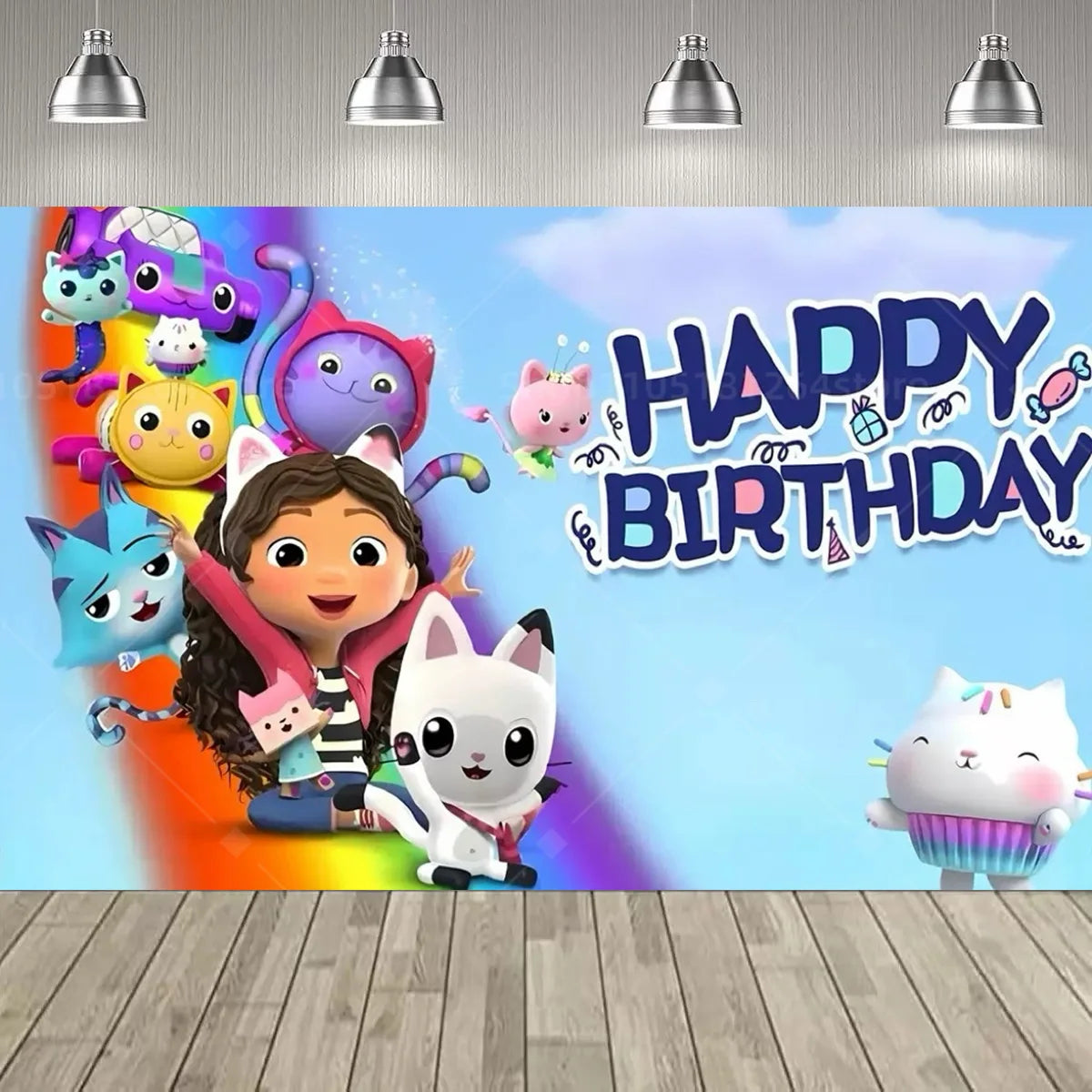 Cartoon Gabby Dollhouse Girl Birthday Party Decoration Backdrop Baby Baptism Party Supplies Pink Toys Photo Banner Decor Supplie