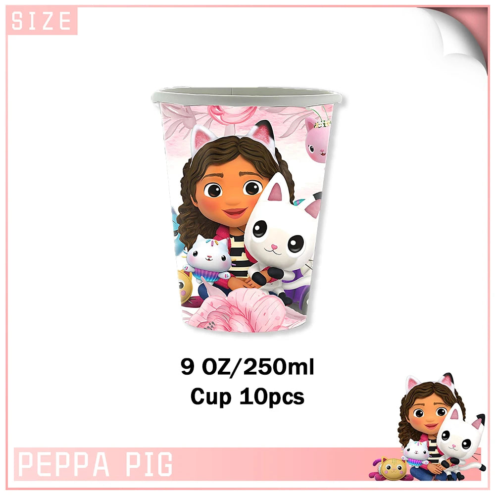 Cartoon G-Gabby Doll House Birthday Party Decorations Disposable Tableware Tablecloth Balloon Background Banner Party Supplies