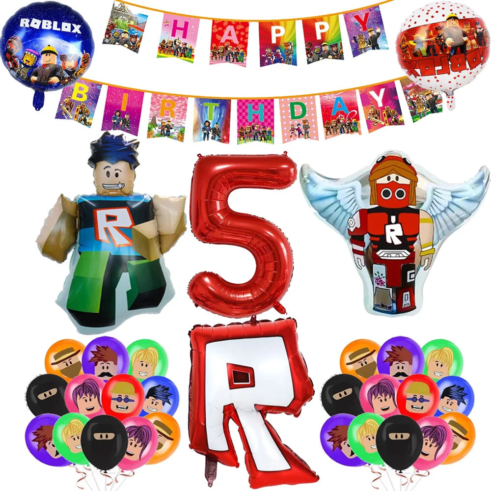 1Set ROBLOX Theme Happy Birthday Balloons Cartoon Game Family Party Decorations Boy Kid Toy Baby Shower DIY Foil Latex Balloons