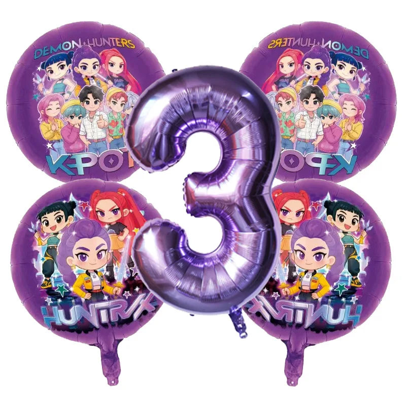 5pcs Kpop Demon Hunters Children's Birthday Party Decoration Ball Number Digit Balloon Set Baby Shower Party Supplies Gift Toy
