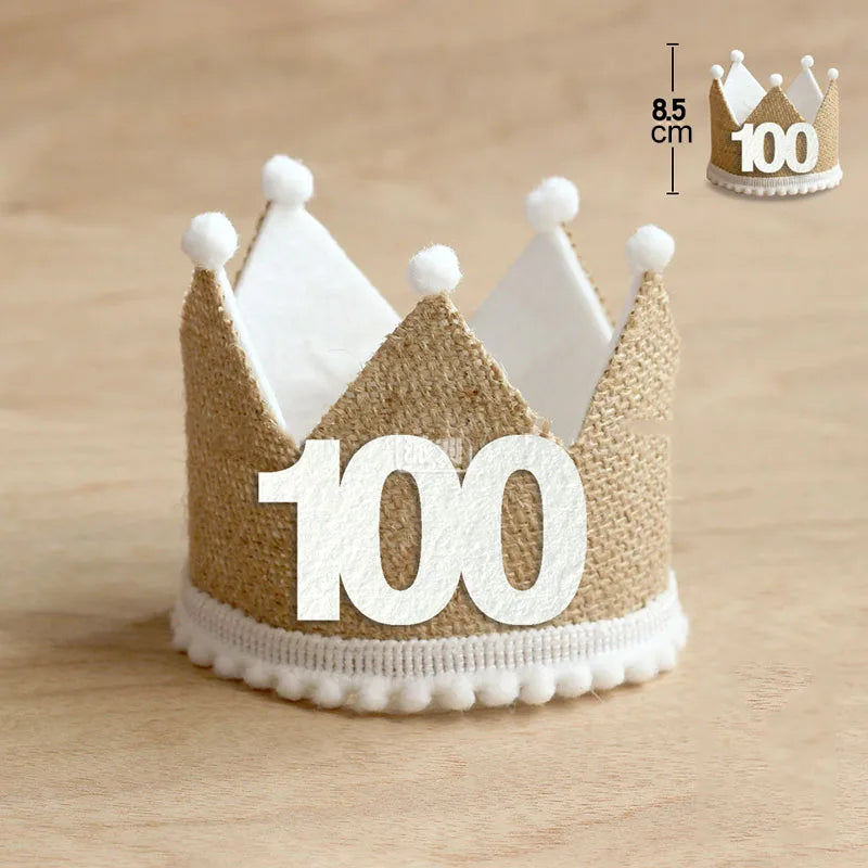 Burlap Crown Baby Birthday Party Hat 1/2 1 2 3 4 5 6 7 8 9 Year Baby Boy Girl Linen Headband 100 Year Adult Anniversary Cap