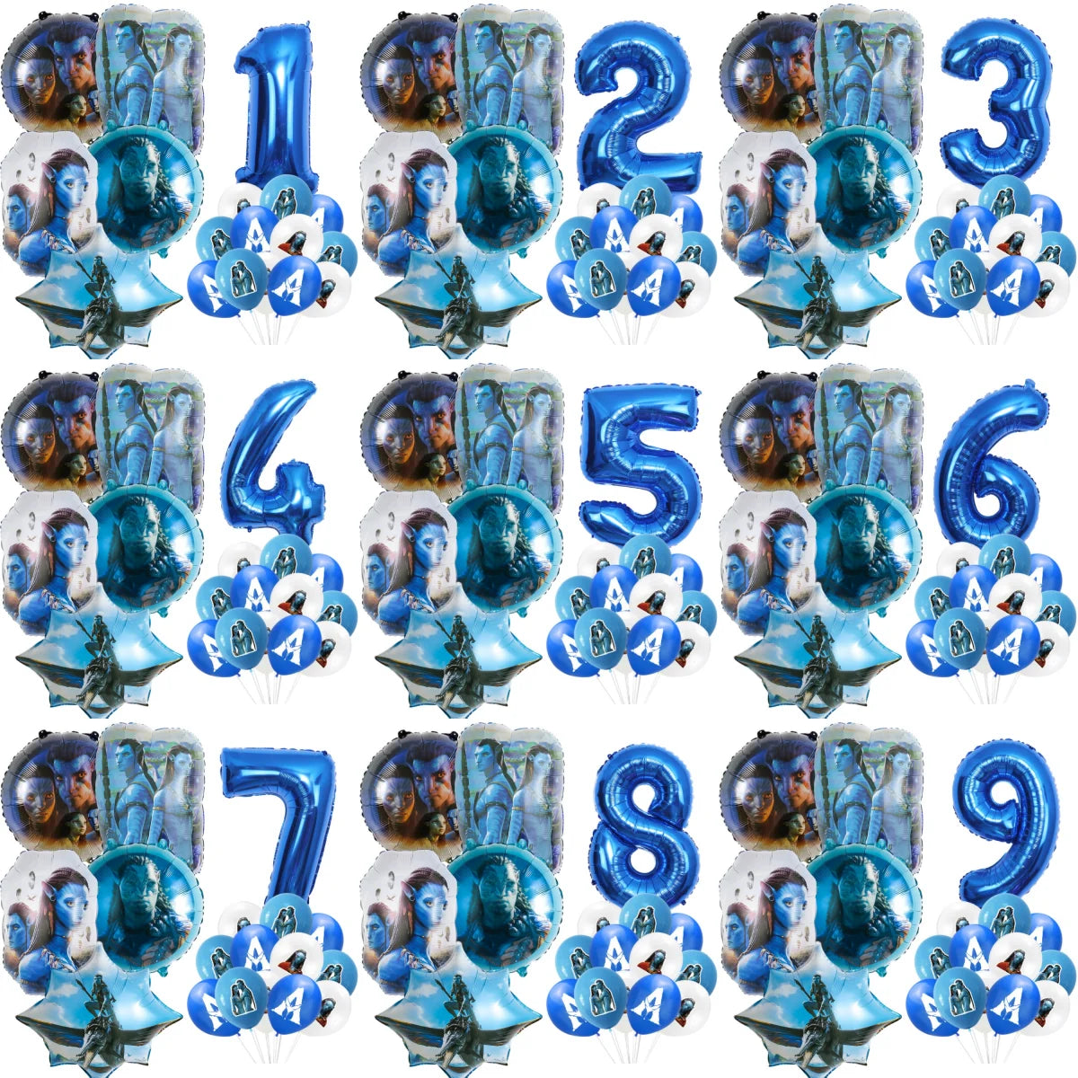 18Pcs Avatar Theme Balloon Set 32inch Blue Number Baby Shower Movie Themed Kids Boys Birthday Party Decorations Supplies