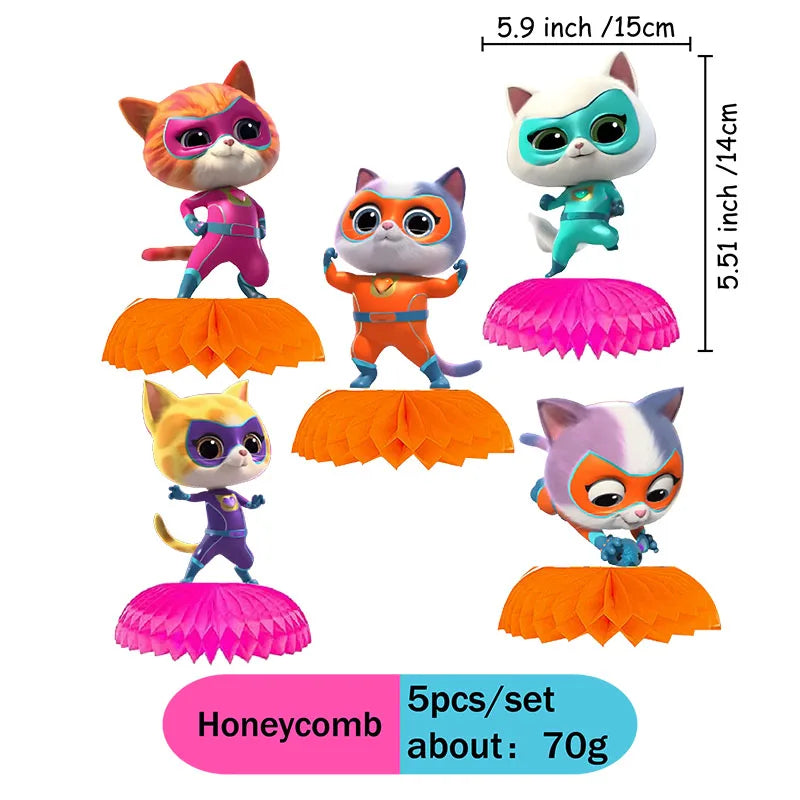 Cartoon Superkitties Birthday Party Baptism Disposable Tableware Brooch Spiral Paper Straw Party Supplie Decorate Packing