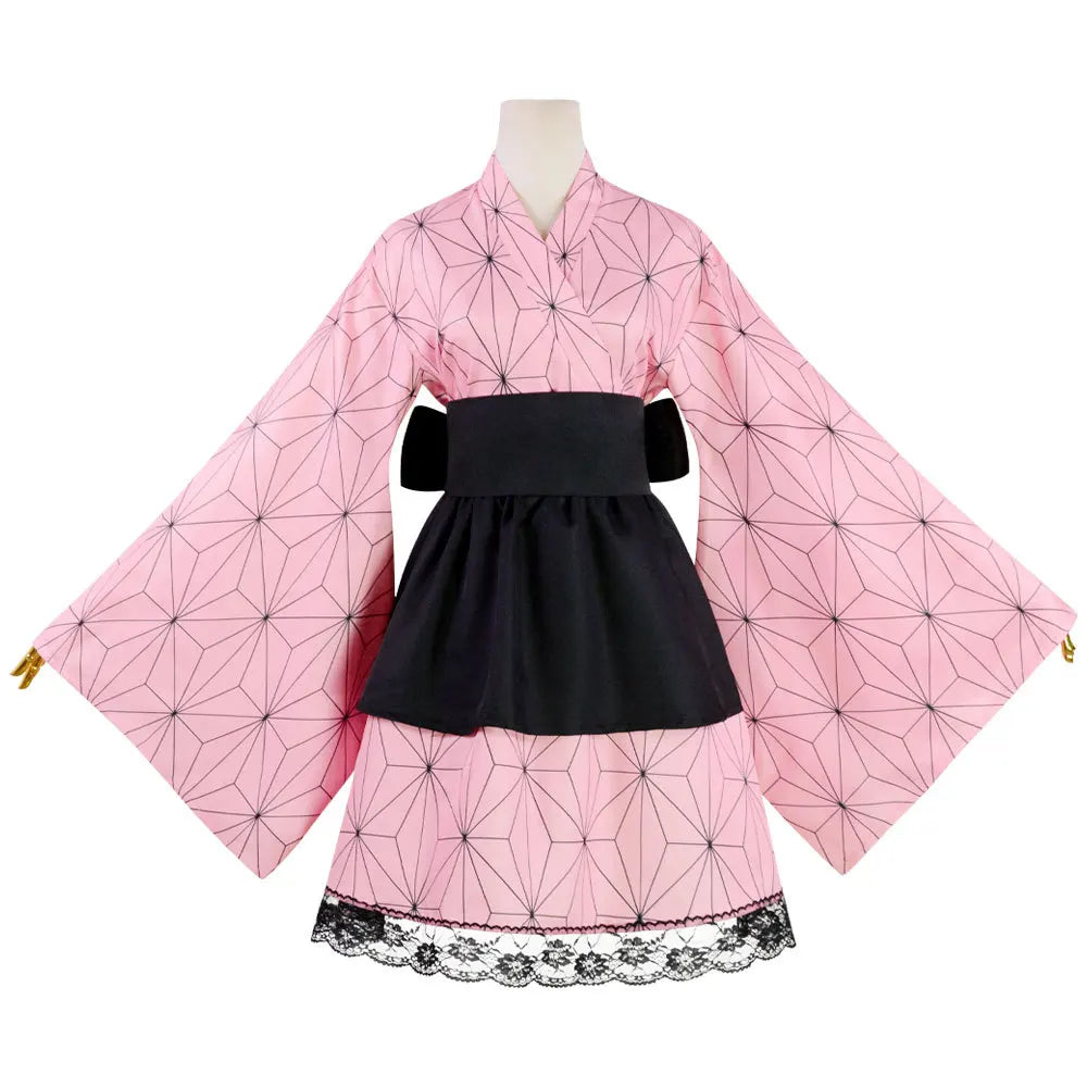 Anime Demon Slayer Kimono Maid Dresses Kamado Nezuko Cosplay Costume Japanese Kimonos Women Lolita Dress Halloween Party Gifts