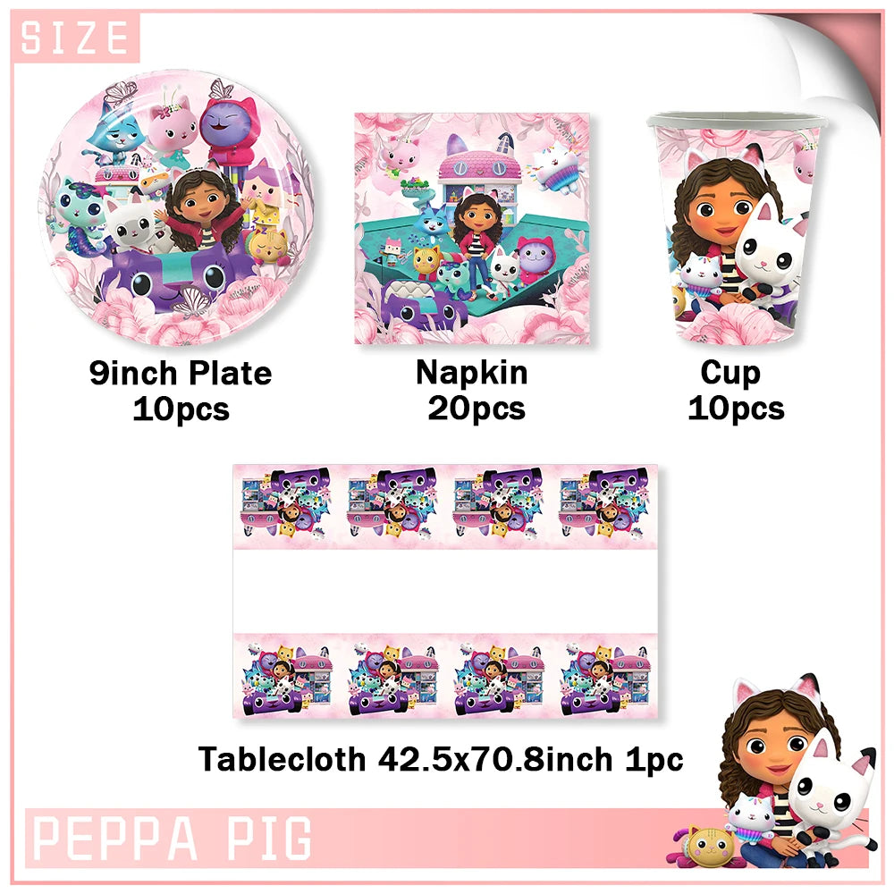 Cartoon G-Gabby Doll House Birthday Party Decorations Disposable Tableware Tablecloth Balloon Background Banner Party Supplies