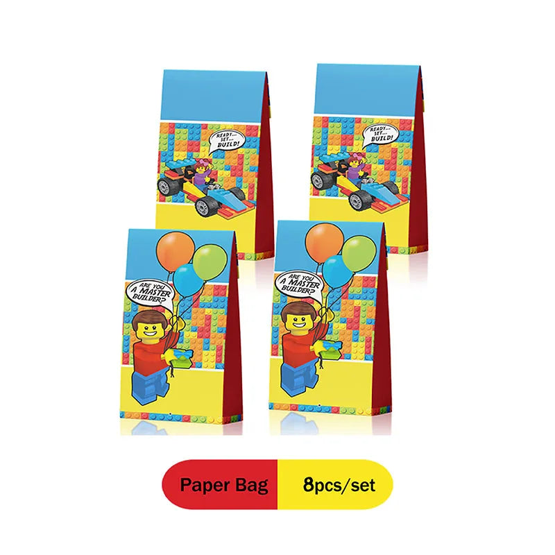 Building Blocks  Theme Birthday DIY Party Disposable tableware balloons water bottle labels banner boys girls decoration