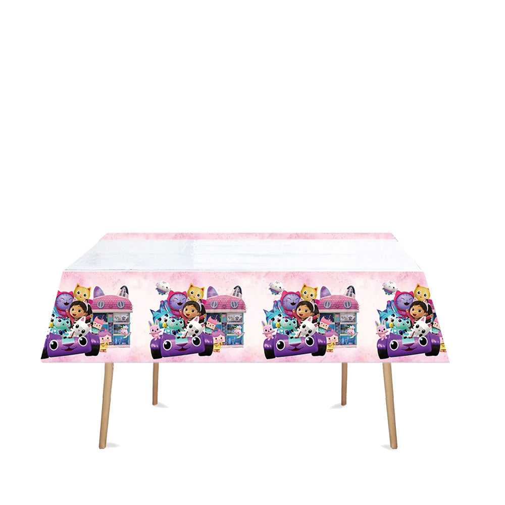 Cartoon Gabby Doll House Party Supplies Tablecloth For Kids Disposable Table Cover Favor Doll House Birthday Festival Decoration