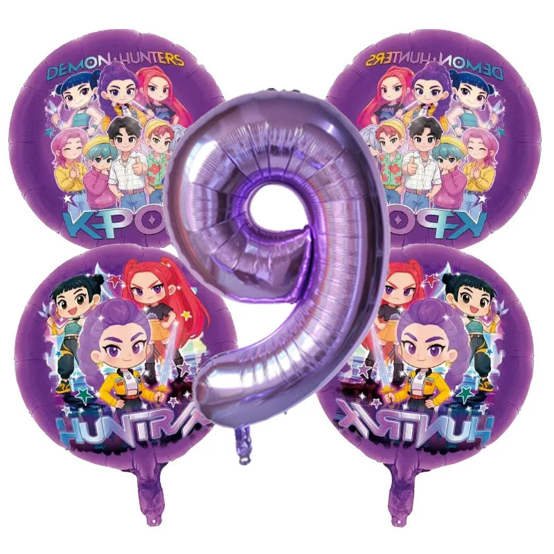 5pcs Kpop Demon Hunters Children's Birthday Party Decoration Ball Number Digit Balloon Set Baby Shower Party Supplies Gift Toy