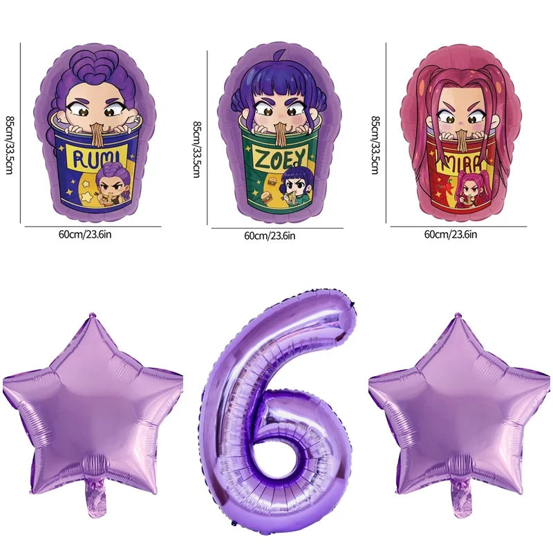 Demon Hunters Birthday Balloons Huntrix Birthday Kpop Warriors Balloons Birthday Backdrop Cloth Kpop Birthday Decor Accessiories