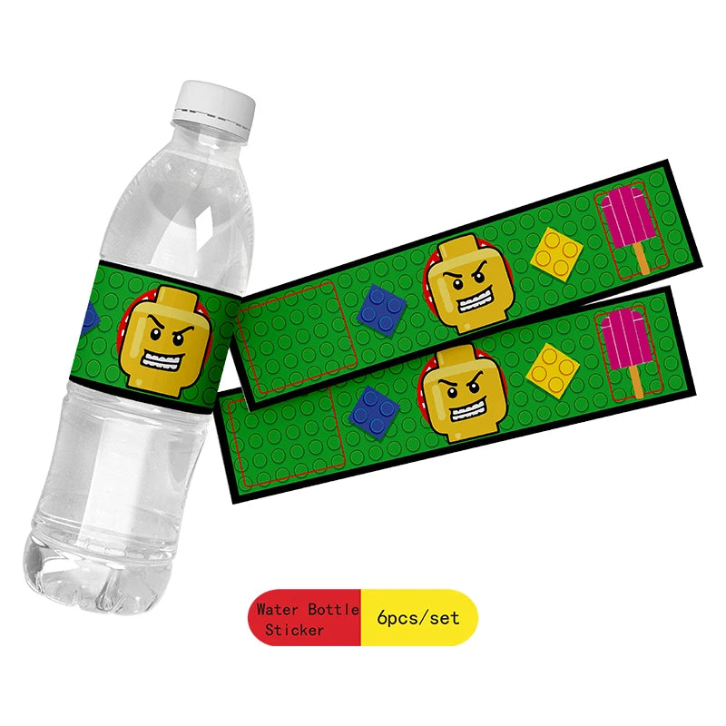 Building Blocks  Theme Birthday DIY Party Disposable tableware balloons water bottle labels banner boys girls decoration