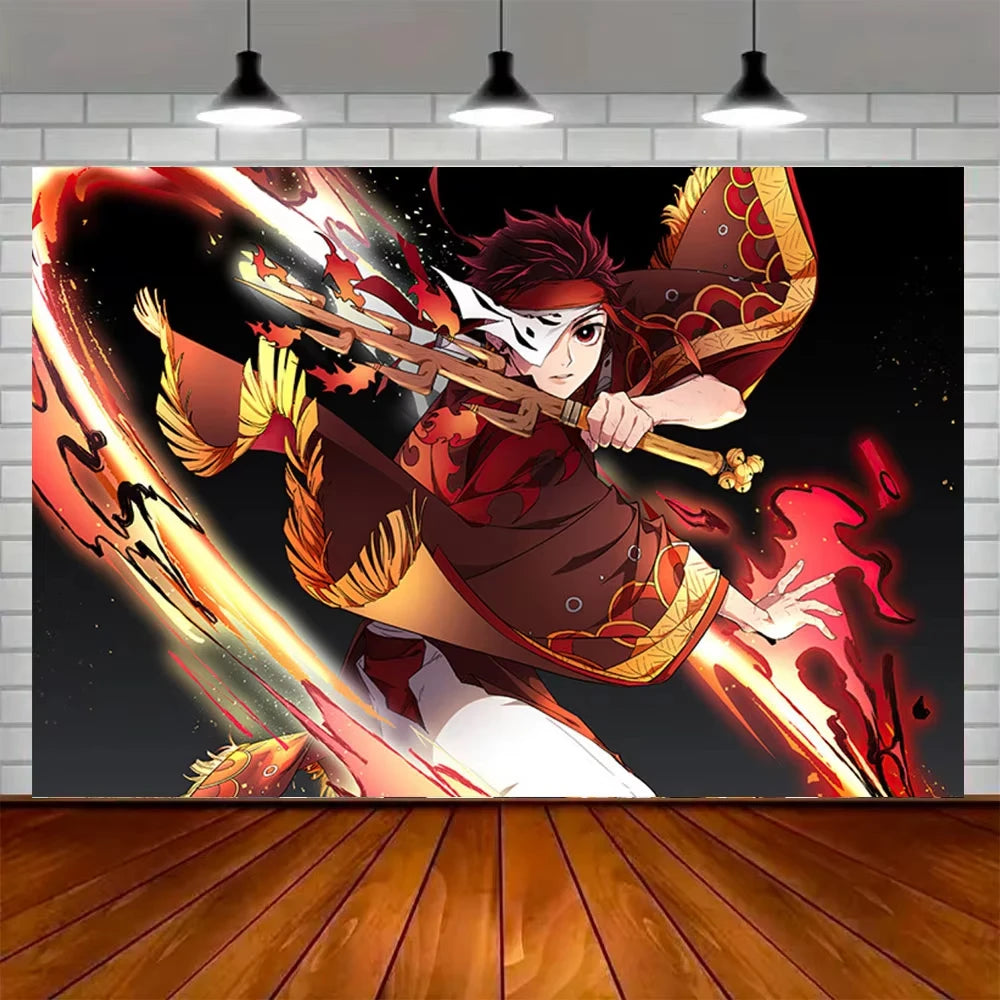 Demon Slayer Kamado Nezuko Party Decor Disposable Tableware Plate Cake Topper Balloon Background Girl Birthday G Dorm Tapestry