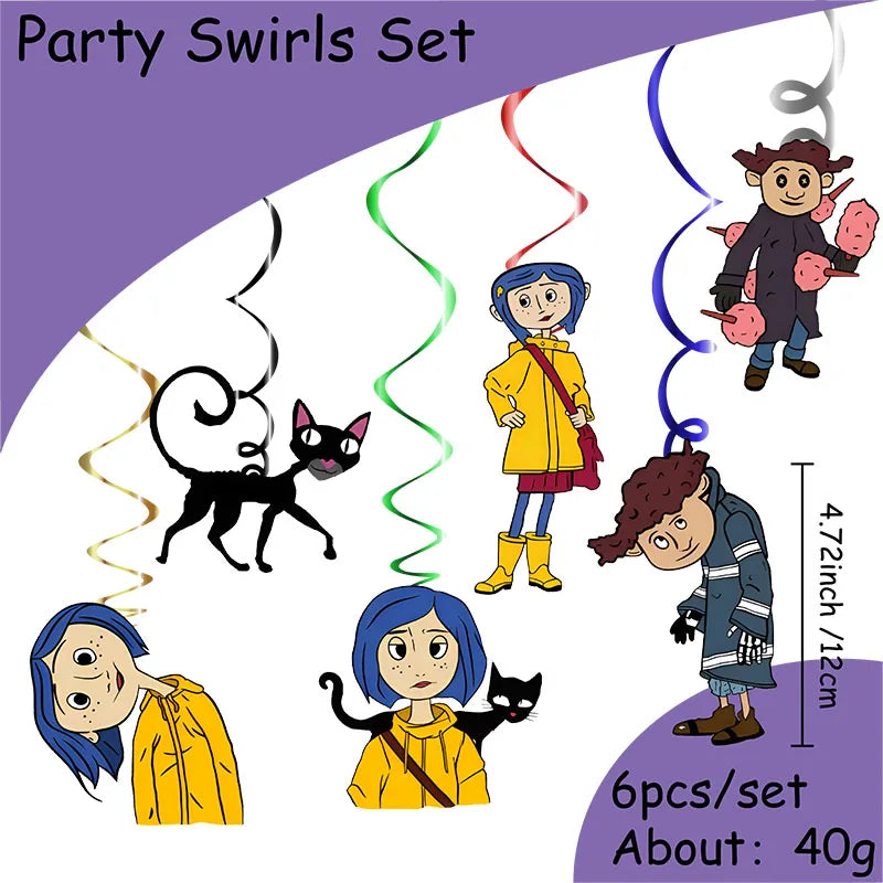 Coraline Birthday Party Decoration Disposable Set Tableware Plate Honeycomb  straws Cake Napkins Toppers for Kid Shower Supplies