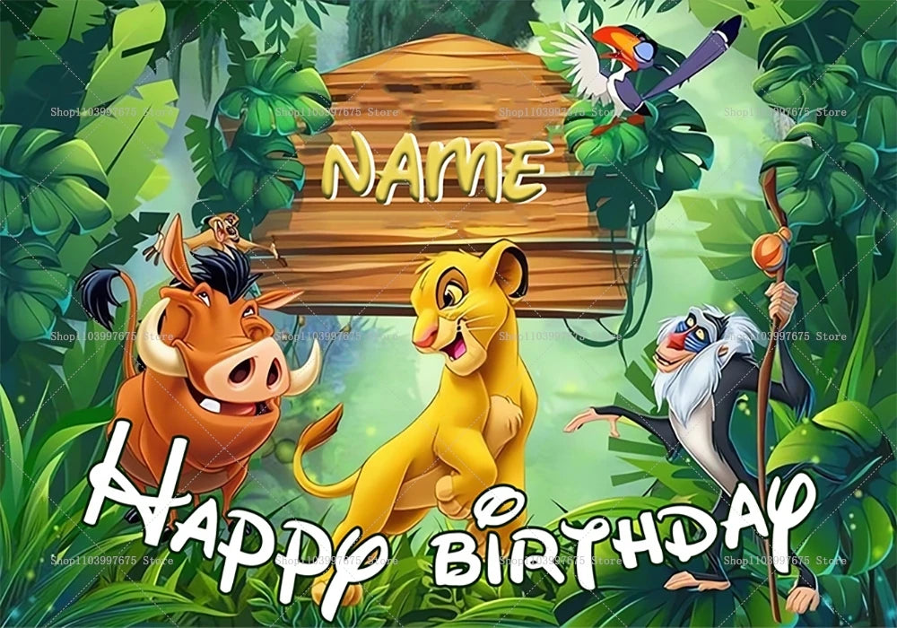 Custom Name Disney The Lion King Backdrop Children Birthday Decoration Photographic Background Baby Shower Banner Party Supplies