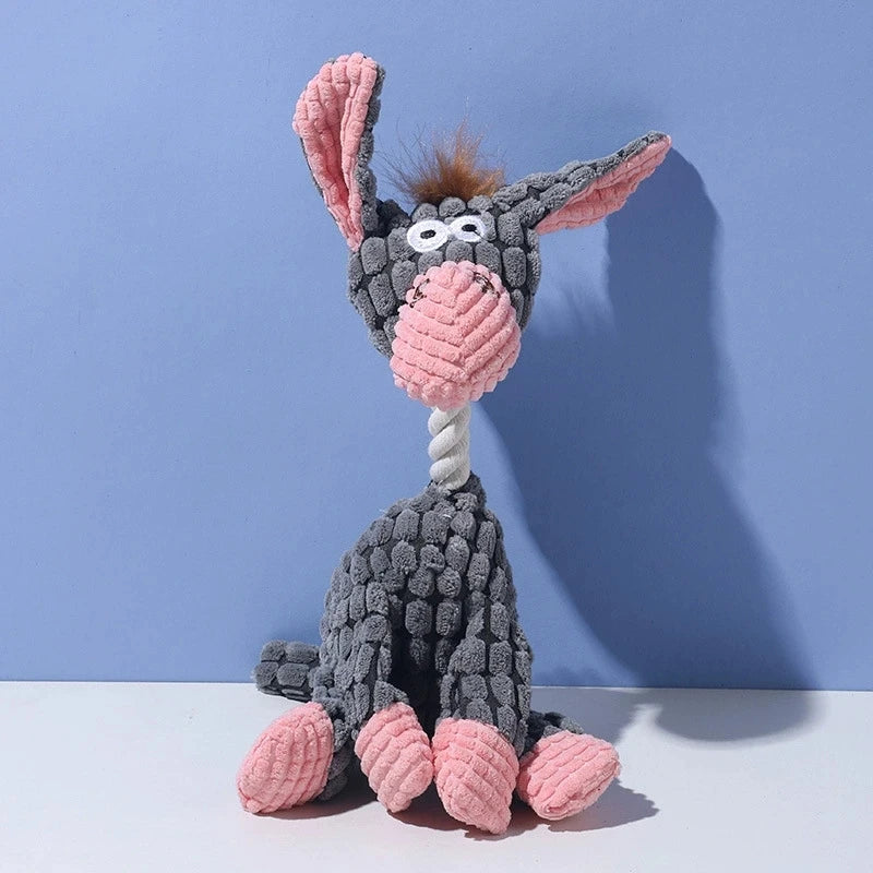 Cute Donkey Plush Toy for Dogs - Squeaky Chewable Interactive Pet Toy Funny Sound Soft Plush Bite Resistant Teeth  Grinding Toys