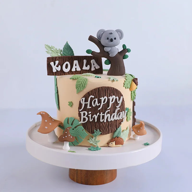 Cute Forest Animal Cake Topper Jungle Safari Birthday Decor Supplies Giraffe Elephant Lion Tiger Cake Decor For Kids 1 2 3 Years