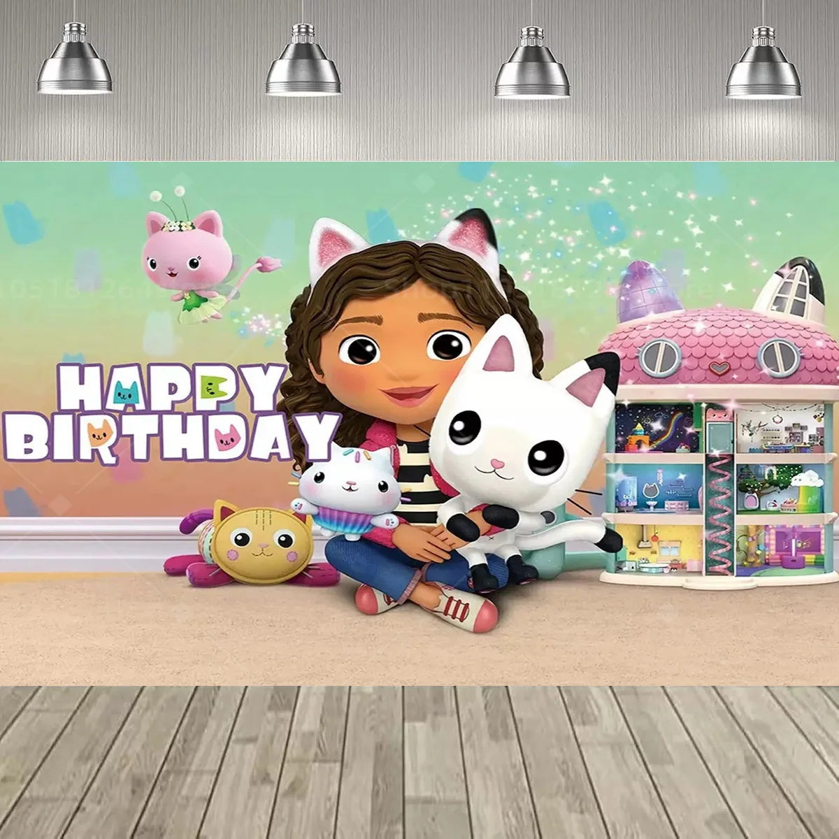 Cartoon Gabby Dollhouse Girl Birthday Party Decoration Backdrop Baby Baptism Party Supplies Pink Toys Photo Banner Decor Supplie
