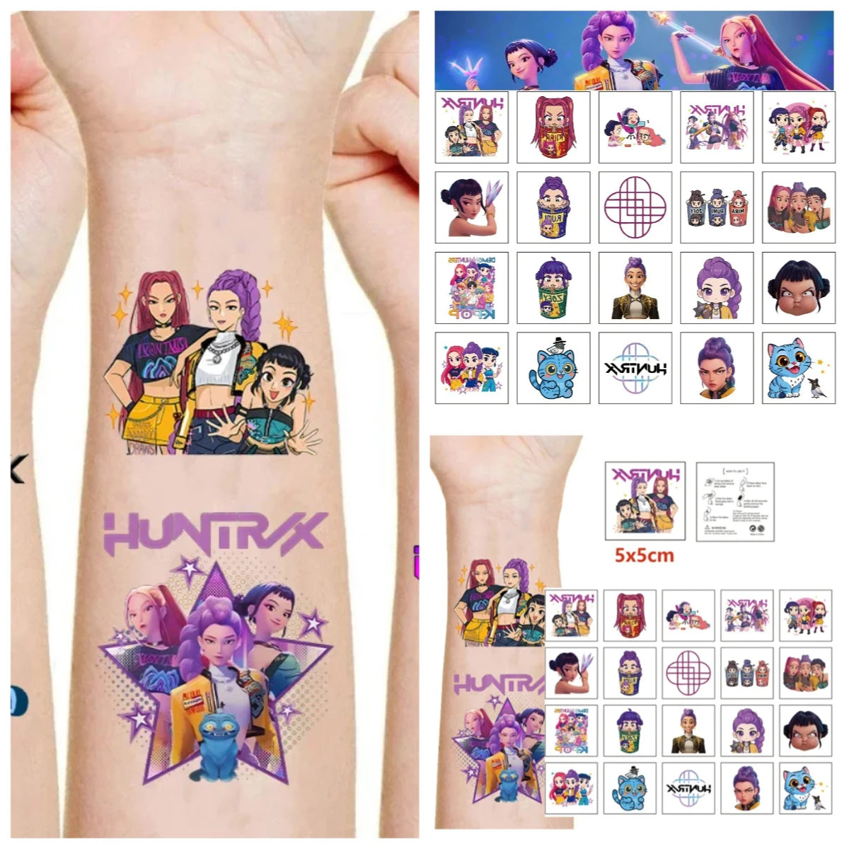 20pcs/set Cartoon Kpop Demon Hunters Temporary Tattoo Sticker Rumi Cute Waterproof Tattoo For Funny Party Gift