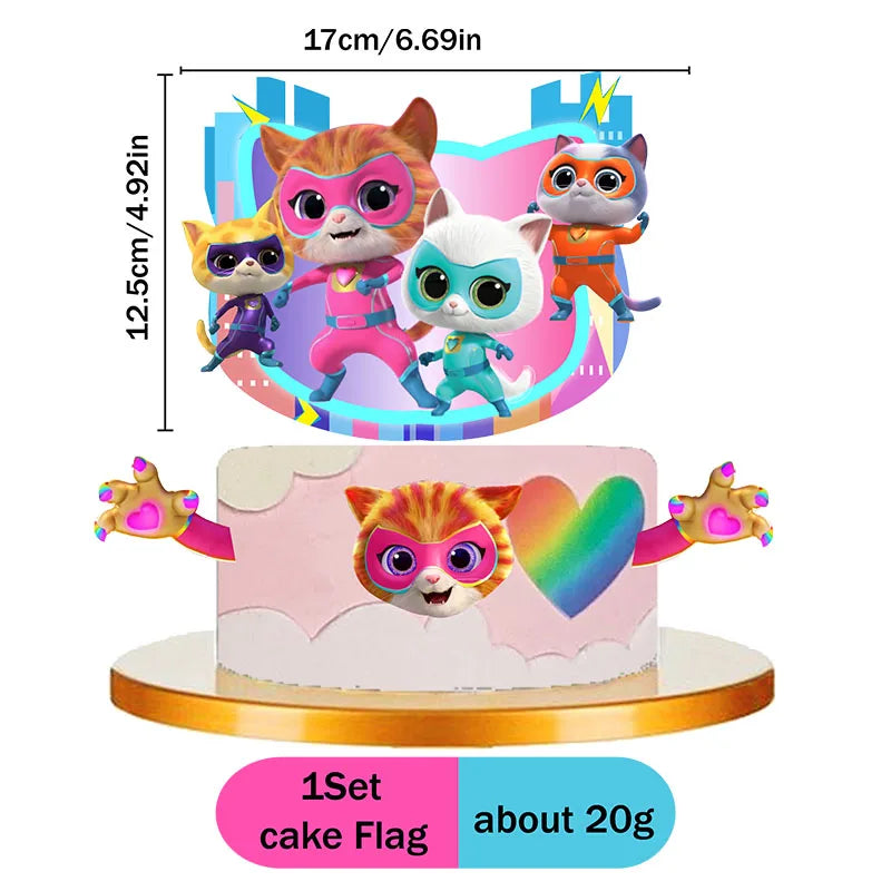 Cartoon Superkitties Birthday Party Baptism Disposable Tableware Brooch Spiral Paper Straw Party Supplie Decorate Packing
