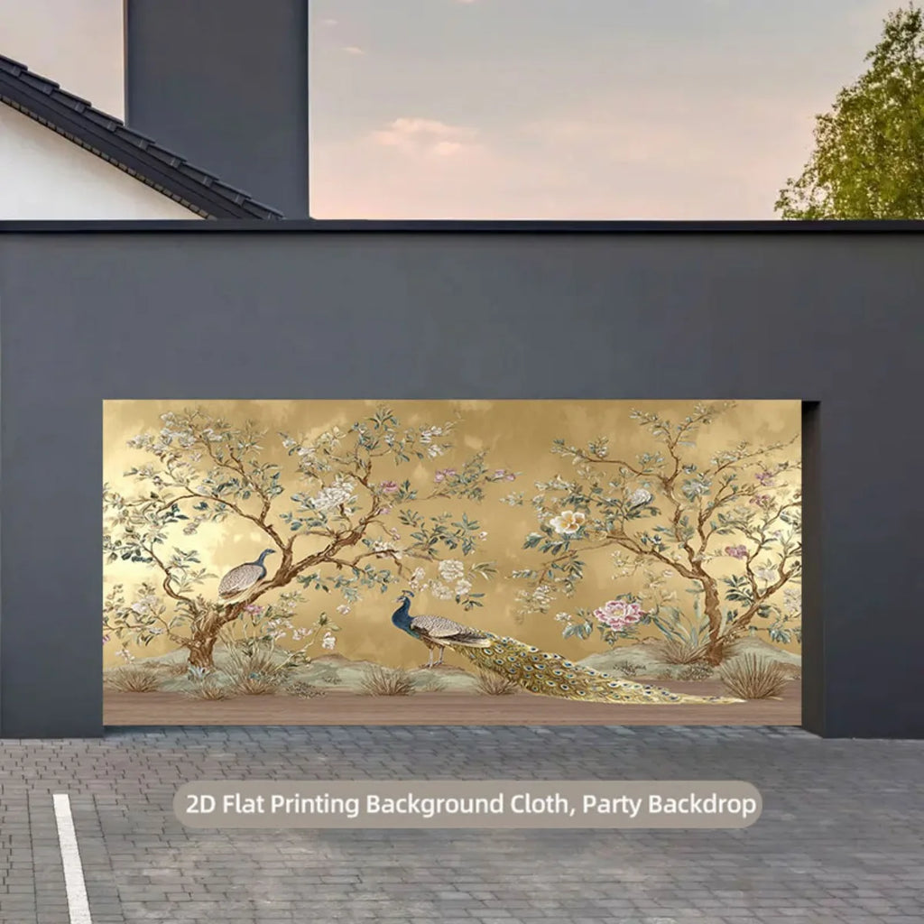 1 piece of Elegant Peacock Backdrop Fabric - Oversized Photography Wall Decor with Gold Background
