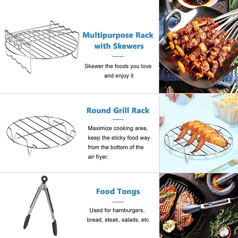 Round Air Fryer Accessories Set Silicone Airfryer Basket Mold Liner Reusable Oven Grill Baking Rack Pizza Cake Pan Tray