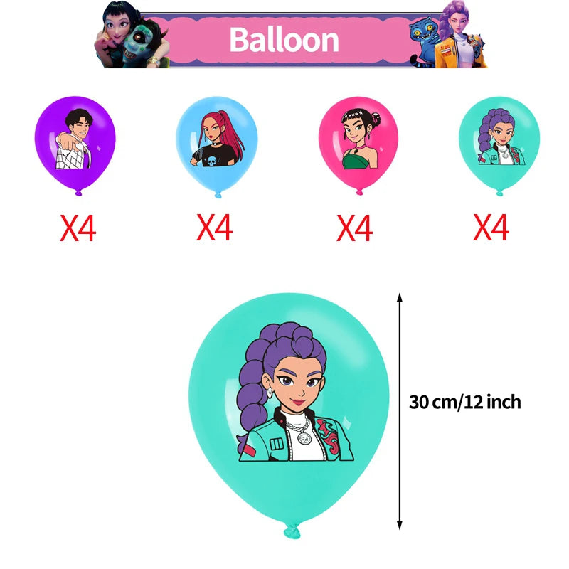 Kpop Demon Hunter Birthday Party Accessorie K Pop Birthday Warriors Pop Party Backdrop Cups Plates Tablecloth Ballons Cake Decor